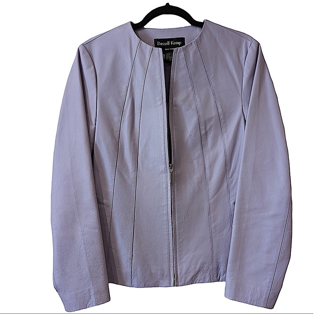 RUSSEL Kemp Lilac Zip Front Leather Jacket Size 6